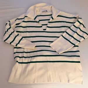 Zara Cream Sweater with Green Stripe Detail